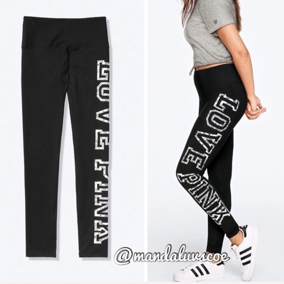 PINK Victoria's Secret Pants - 💕VS PINK BLACK & PAISLEY BANDANA LOGO LEGG…